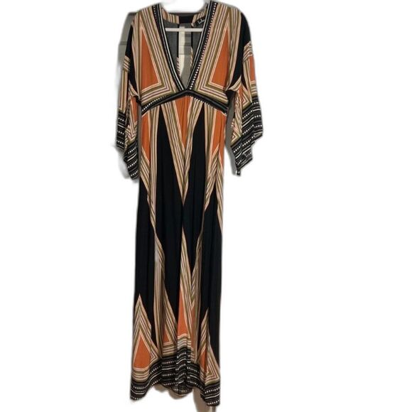 Lulus Montecito Maxi Dress Kimono Sleeves Metro Deep V front & back Hostess Sz M - Picture 2 of 12